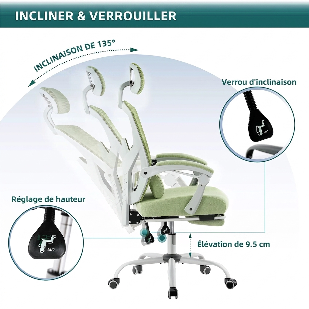 Fauteuil Ergonomique Mesh Pivotant Soutien Lombaire