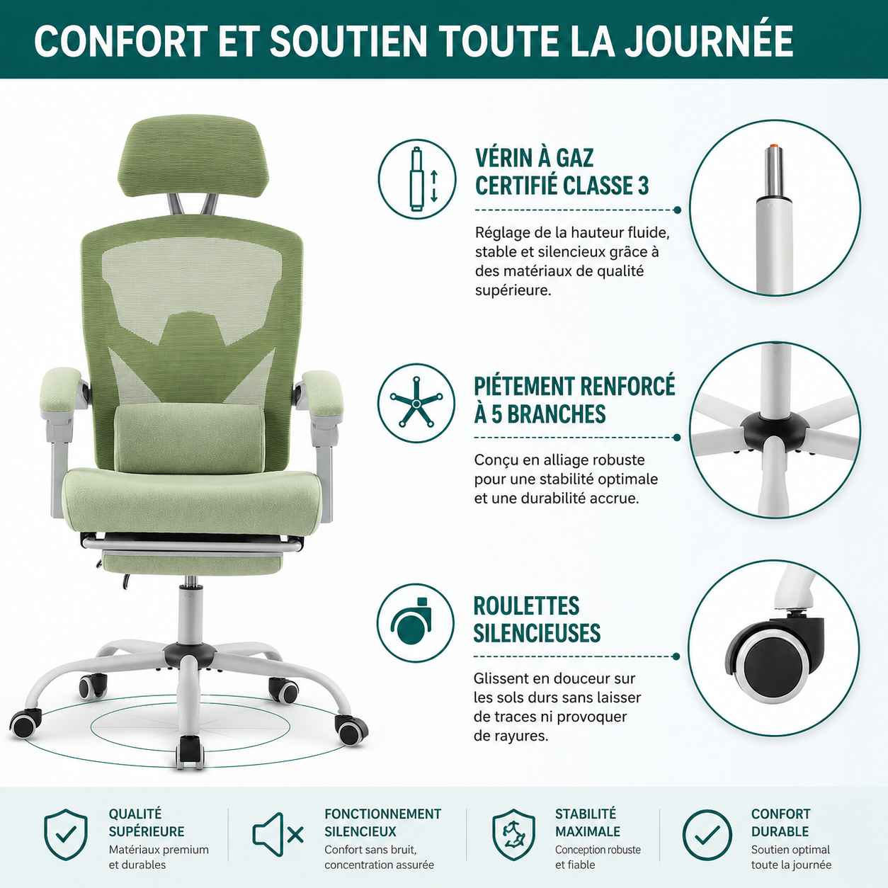 Fauteuil Ergonomique Mesh Pivotant Soutien Lombaire